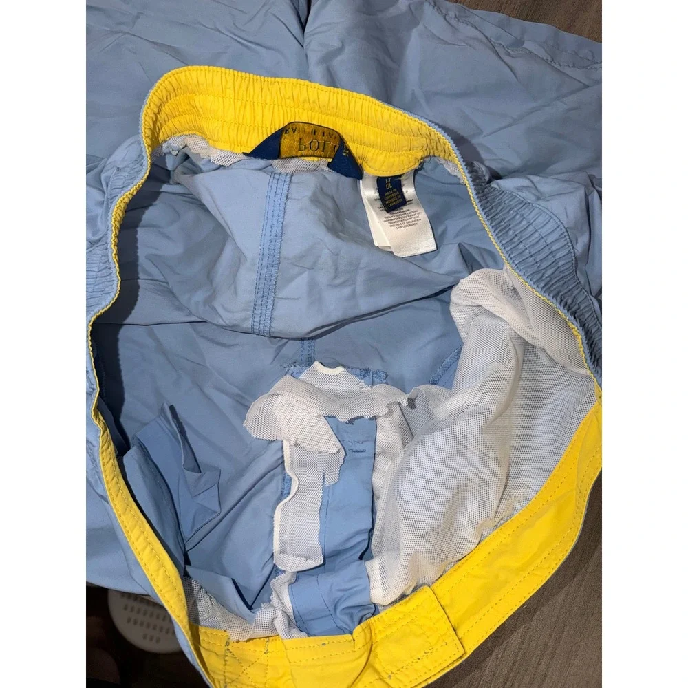 Polo Ralph Lauren Mens Light Blue Yellow Swim Trunks Cargo Shorts Large F2
